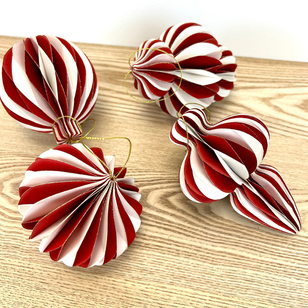 Paper Honeycomb Ornaments with Glitter Accent - Set of 4