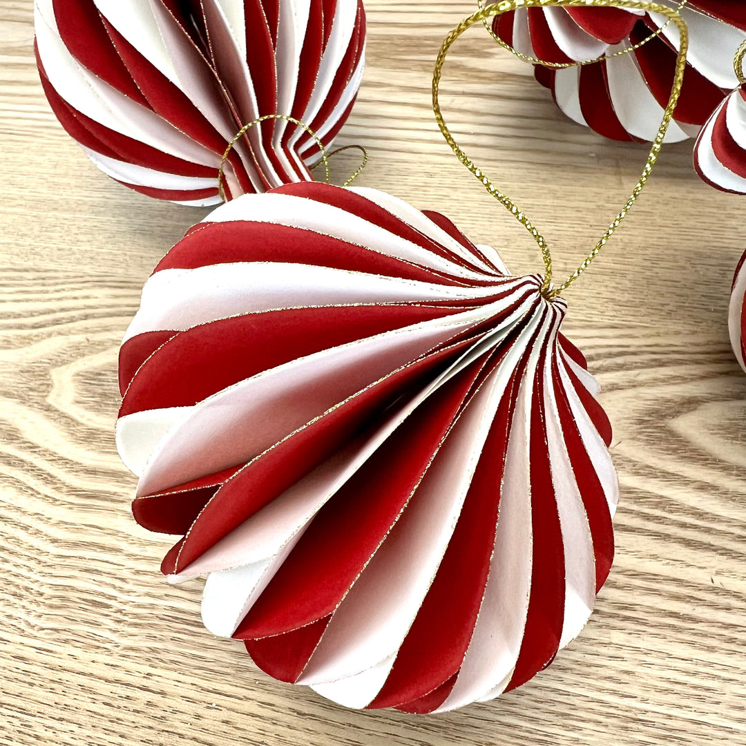 Paper Honeycomb Ornaments with Glitter Accent - Set of 4