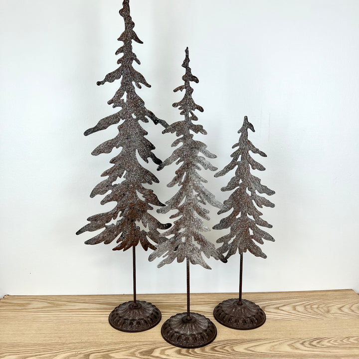 Metal Trees with Glitter Accent - Set of 3