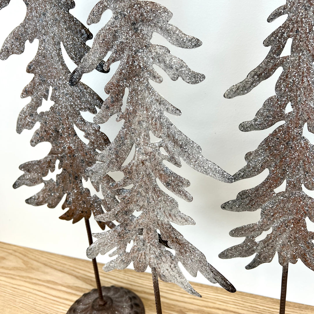 Metal Trees with Glitter Accent - Set of 3