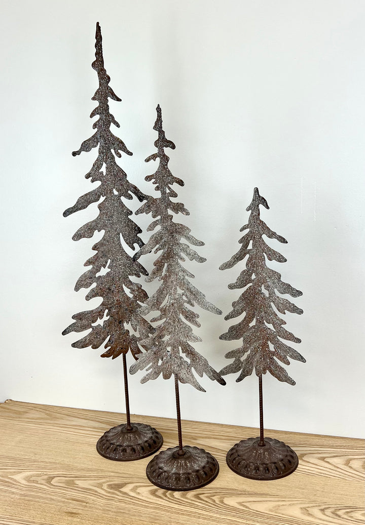 Metal Trees with Glitter Accent - Set of 3