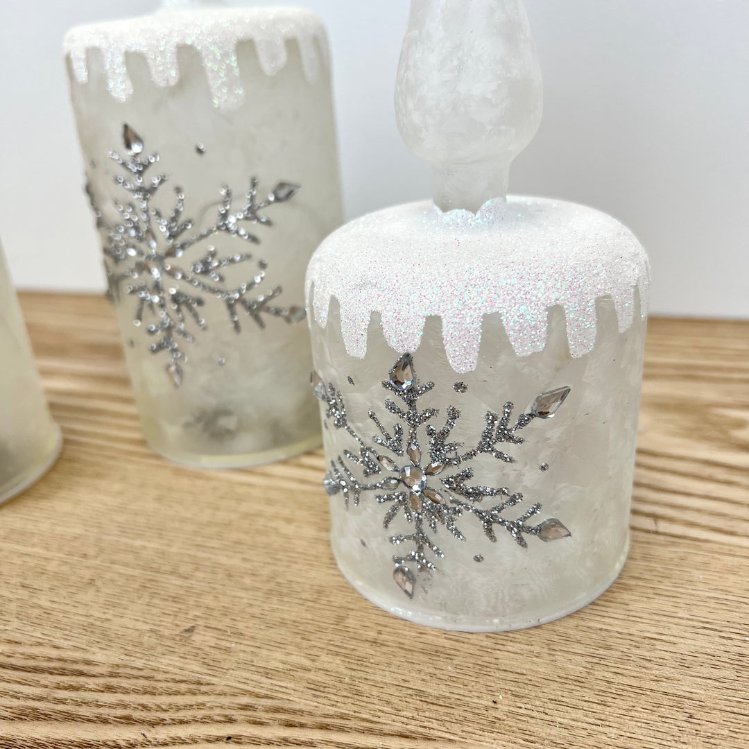 Lighted Holiday Glass Candles - Set of 3