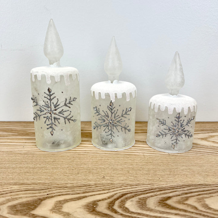 Lighted Holiday Glass Candles - Set of 3
