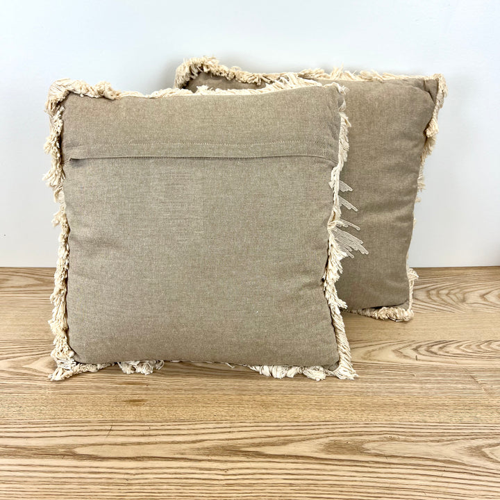 Neutral Fabric Christmas Pillows with Fringe - 2 Styles