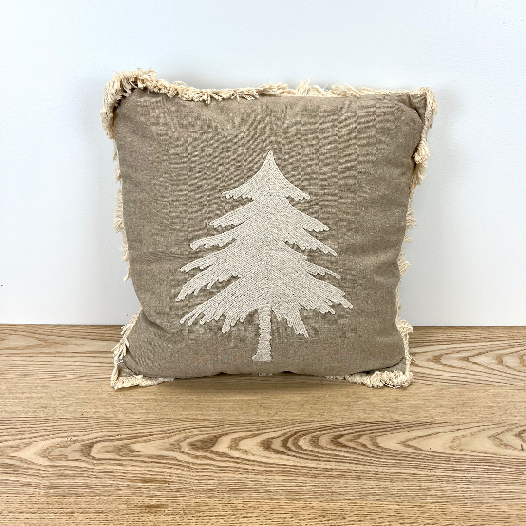 Neutral Fabric Christmas Pillows with Fringe - 2 Styles