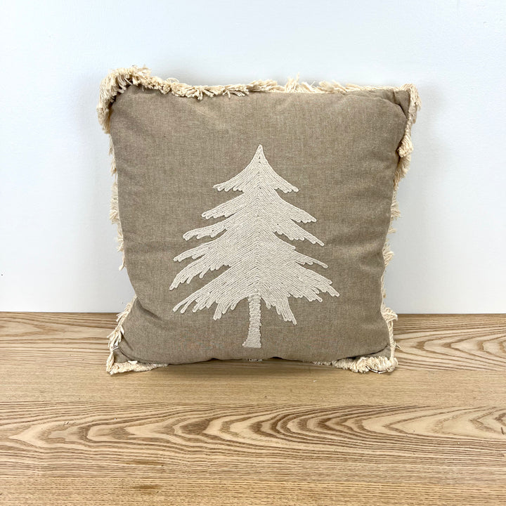 Neutral Fabric Christmas Pillows with Fringe - 2 Styles