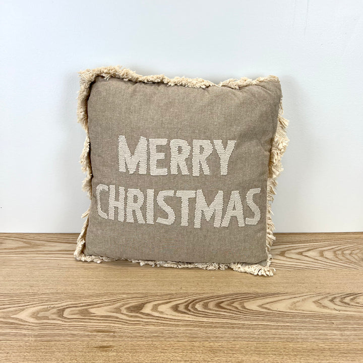 Neutral Fabric Christmas Pillows with Fringe - 2 Styles