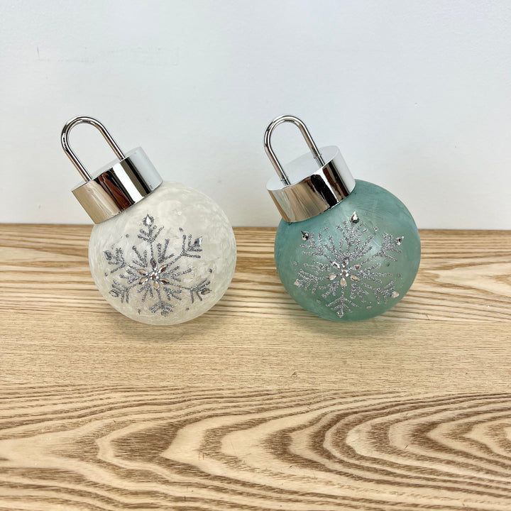 Lighted Snowflake Design Glass Ornament - 2 Colors