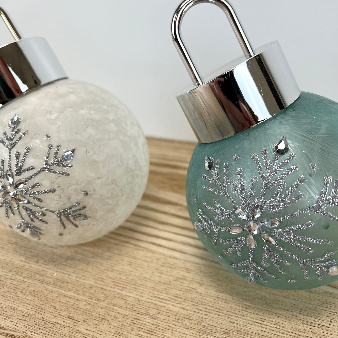 Lighted Snowflake Design Glass Ornament - 2 Colors
