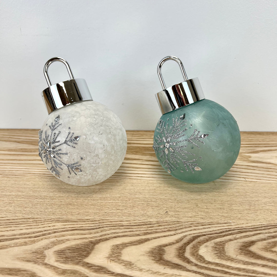 Lighted Snowflake Design Glass Ornament - 2 Colors