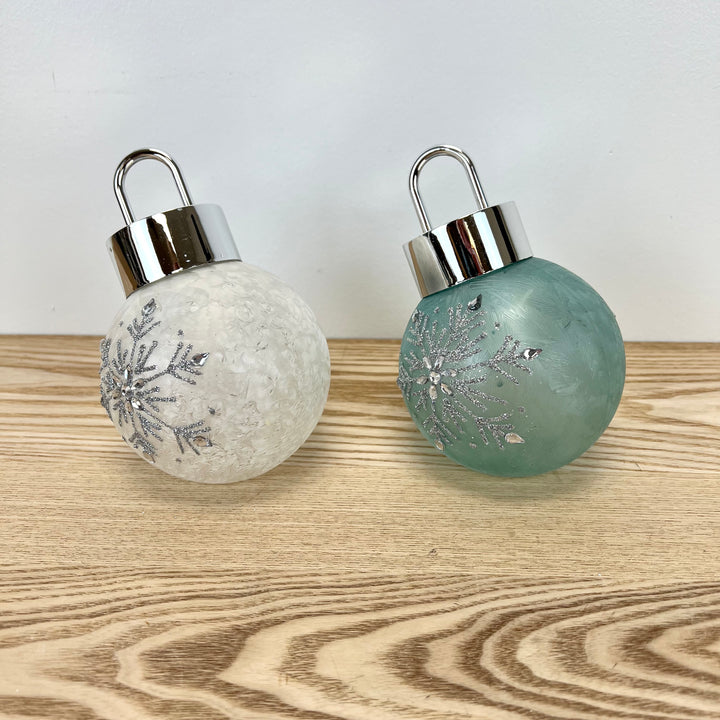 Lighted Snowflake Design Glass Ornament - 2 Colors