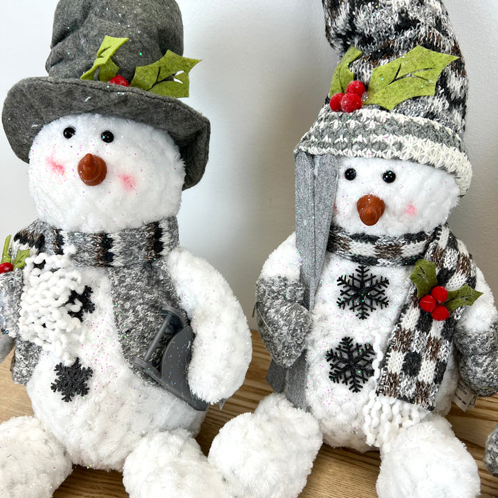 Gray Plush Holiday Sitting Snowman - 3 Styles