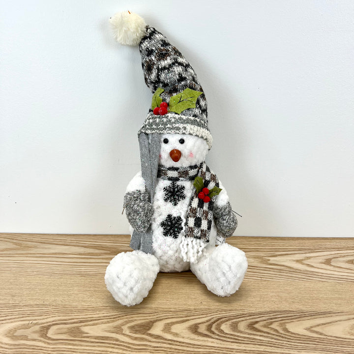 Gray Plush Holiday Sitting Snowman - 3 Styles