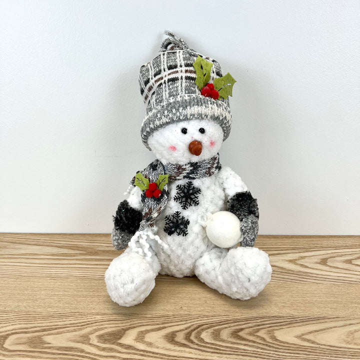 Gray Plush Holiday Sitting Snowman - 3 Styles