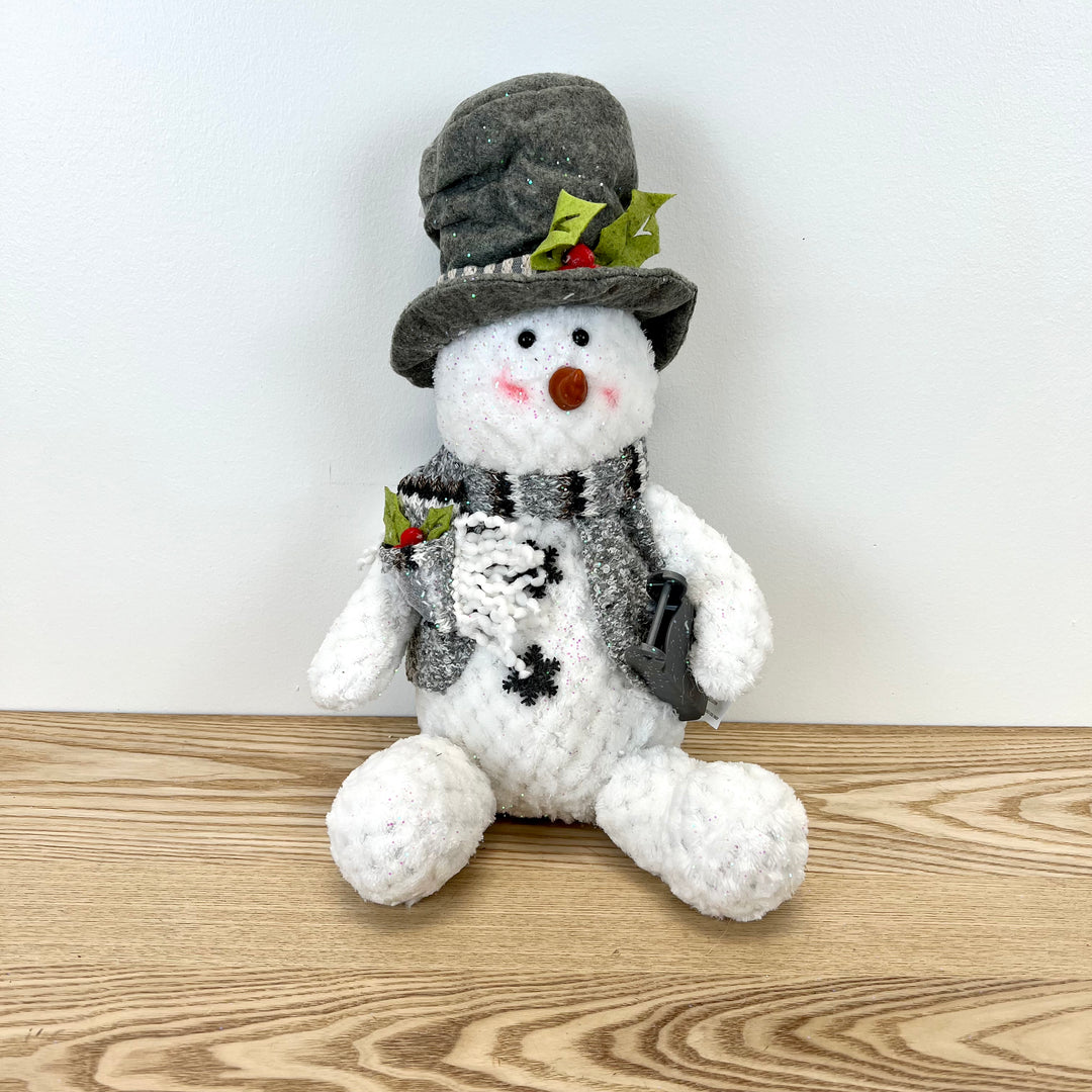 Gray Plush Holiday Sitting Snowman - 3 Styles