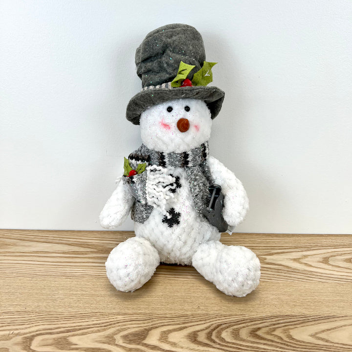 Gray Plush Holiday Sitting Snowman - 3 Styles