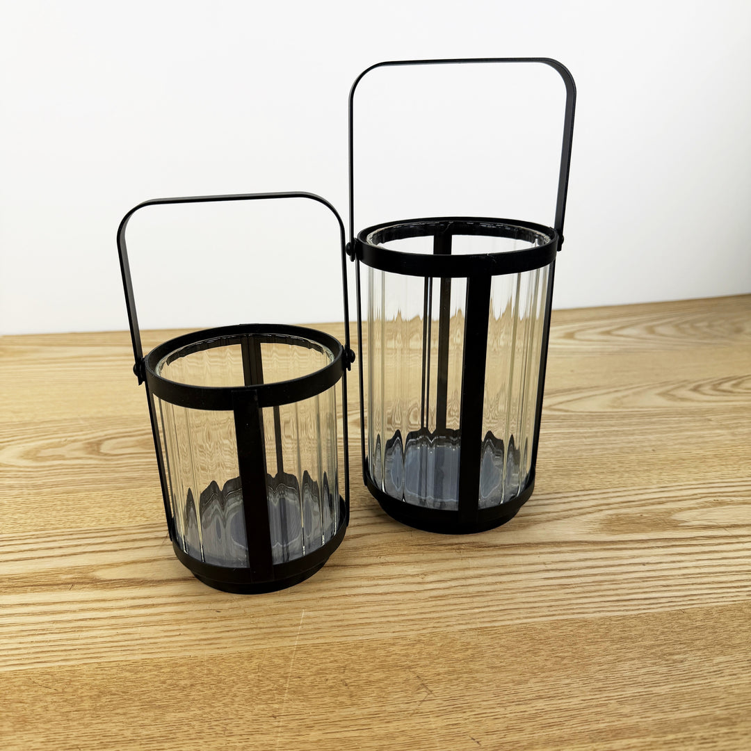 Fluted Glass Metal Framed Lantern, 2 Sizes, 2 Colors