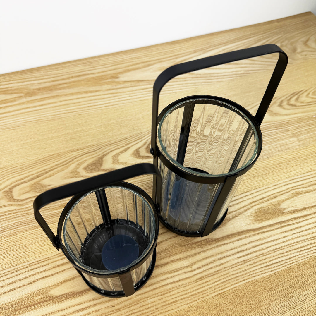 Fluted Glass Metal Framed Lantern, 2 Sizes, 2 Colors