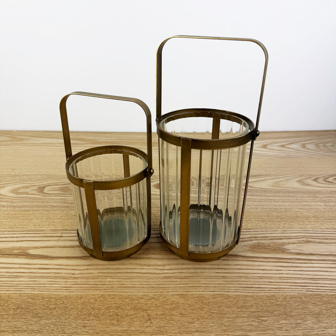 Fluted Glass Metal Framed Lantern, 2 Sizes, 2 Colors