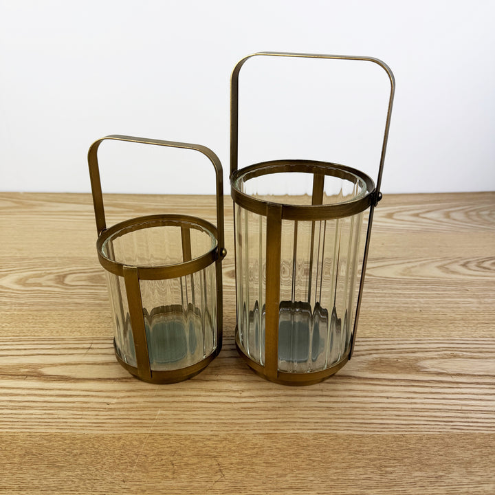 Fluted Glass Metal Framed Lantern, 2 Sizes, 2 Colors