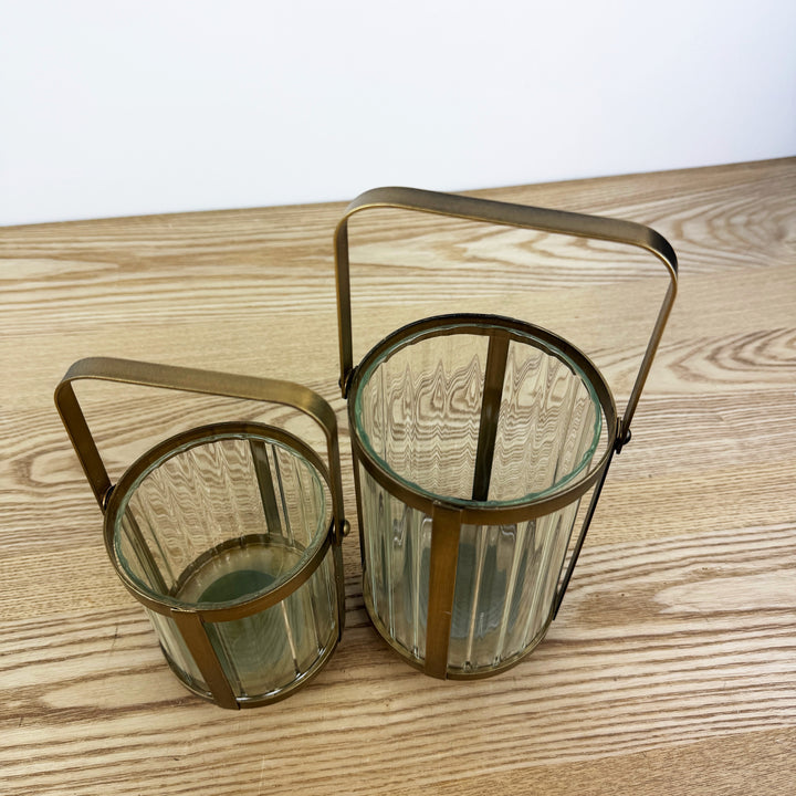 Fluted Glass Metal Framed Lantern, 2 Sizes, 2 Colors