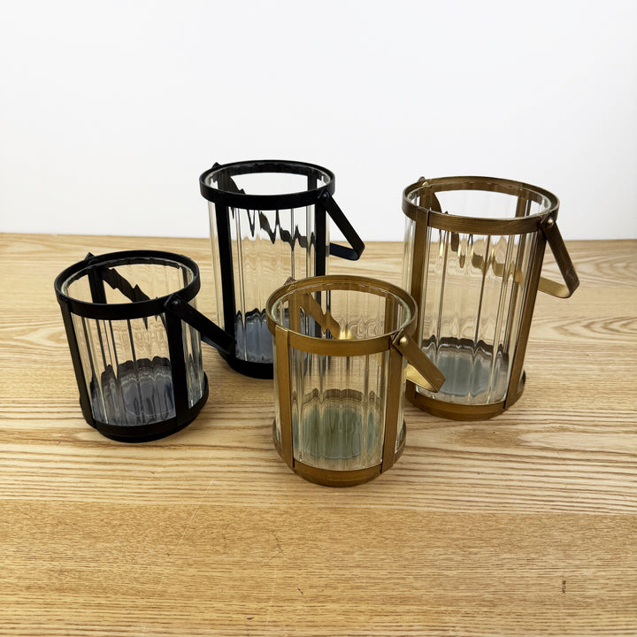 Fluted Glass Metal Framed Lantern, 2 Sizes, 2 Colors