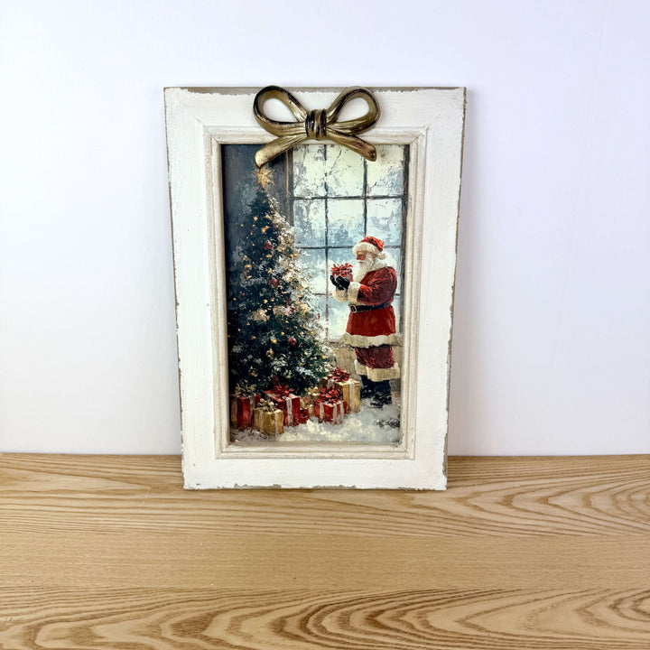 Wood & Resin Santa Plaque w/ Bow & Easel