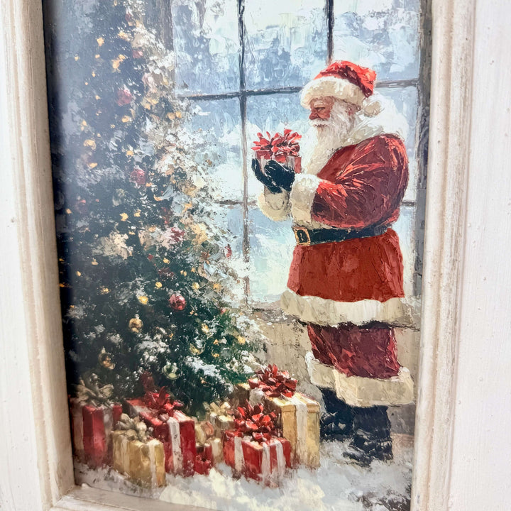 Wood & Resin Santa Plaque w/ Bow & Easel
