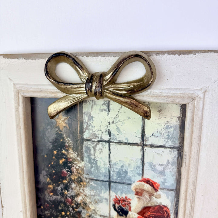 Wood & Resin Santa Plaque w/ Bow & Easel
