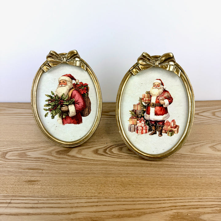 Oval Santa Plaque w/ Bow & Easel, 2 Styles
