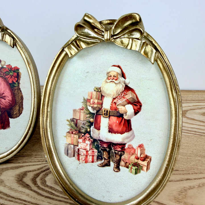 Oval Santa Plaque w/ Bow & Easel, 2 Styles