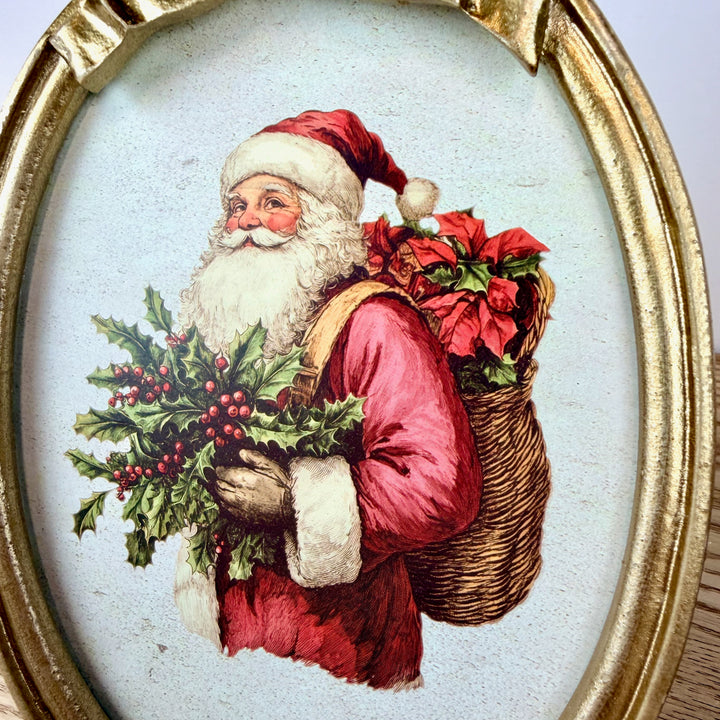Oval Santa Plaque w/ Bow & Easel, 2 Styles