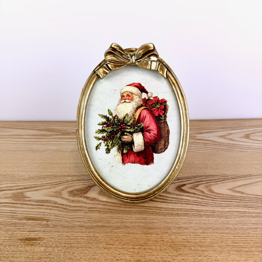Oval Santa Plaque w/ Bow & Easel, 2 Styles