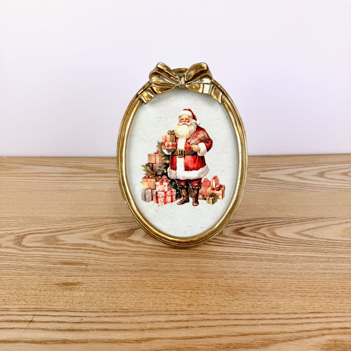 Oval Santa Plaque w/ Bow & Easel, 2 Styles