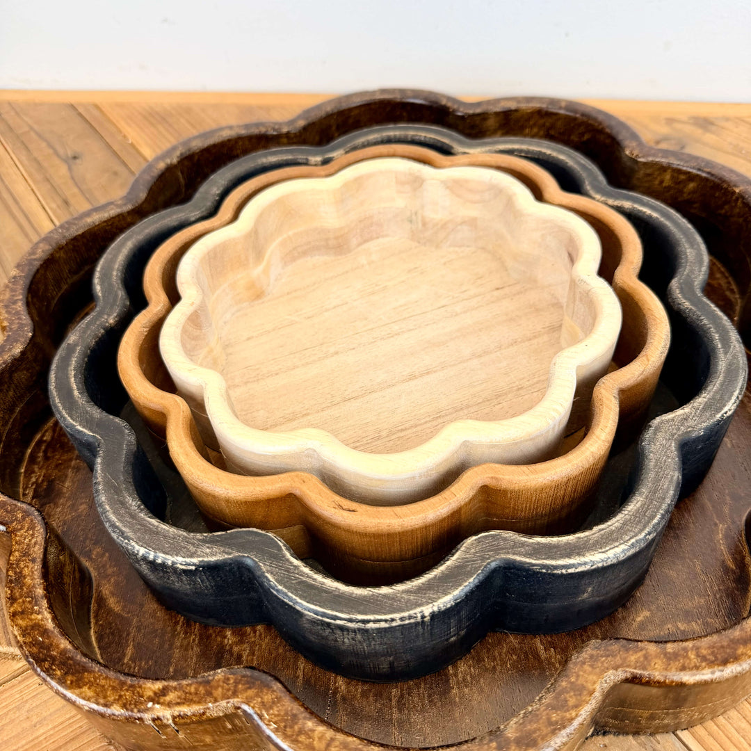 Wooden Scalloped Trays, 4 colors