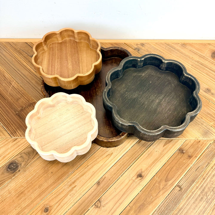 Wooden Scalloped Trays, 4 colors
