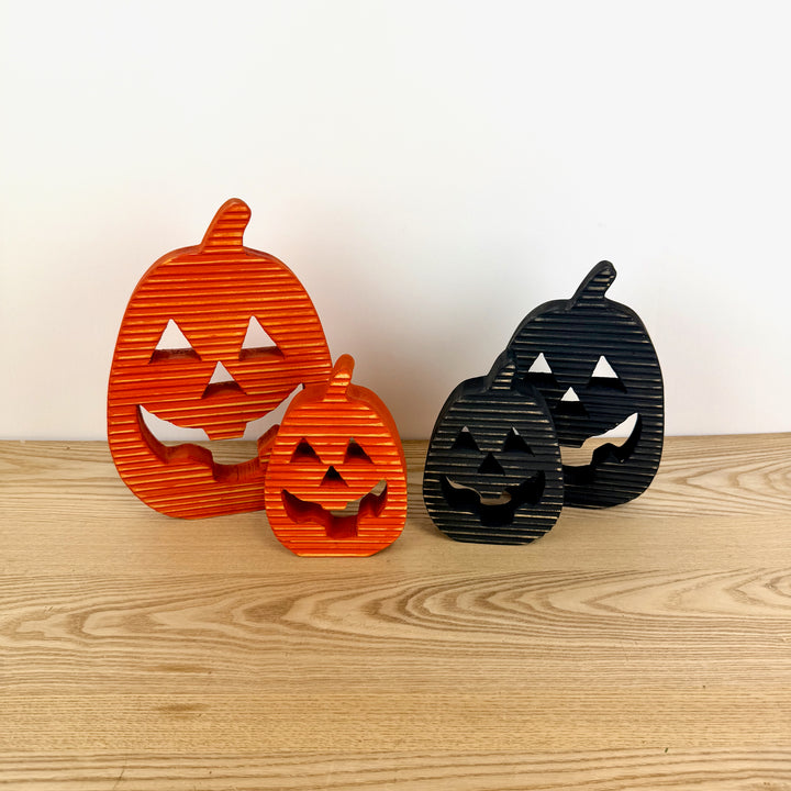 Ridged Wood Jack O Lantern, Orange or Black, 2 sizes