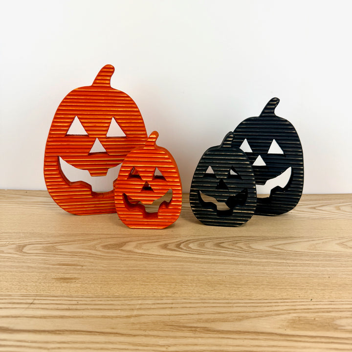 Ridged Wood Jack O Lantern, Orange or Black, 2 sizes