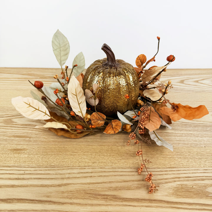 Cream And Orange Bay Leaf Candle Ring