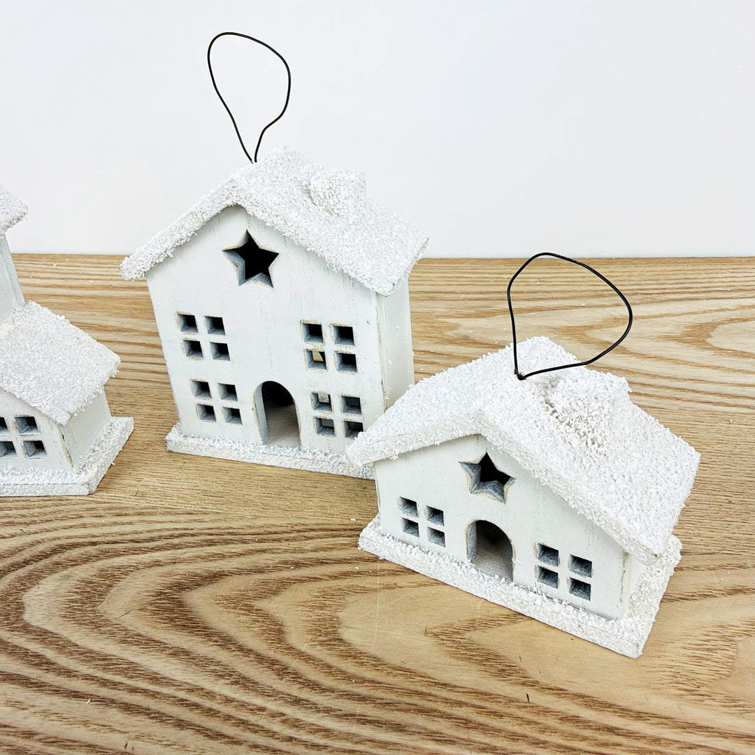 White Village Ornaments, Set of 4