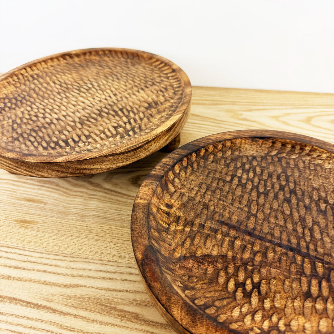 Dark Mango Round Trays With Feet, 2 sizes