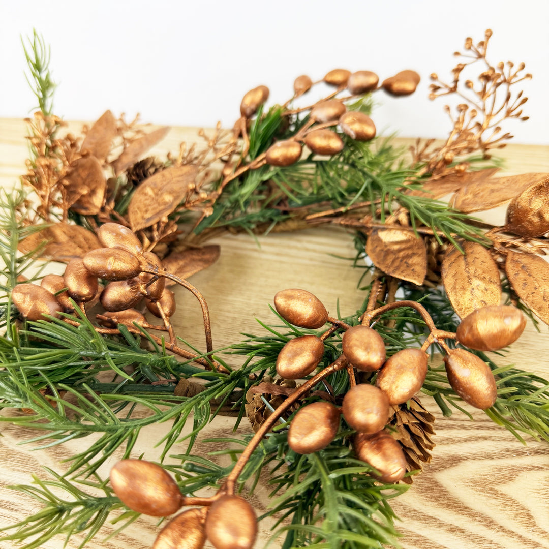Copper Leaf And Pine Candle Ring