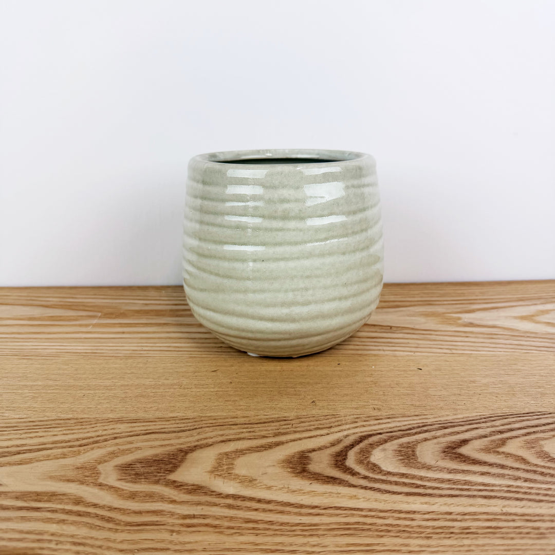 Round Curved Wave Lined Pattern Ceramic Planter - 3 Colors Available