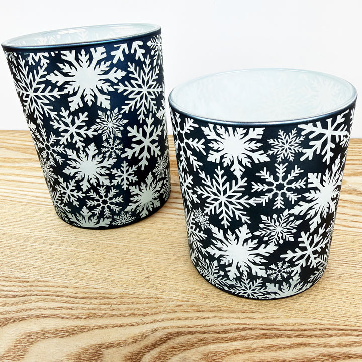 Blue Snowflake Glass Candle Holders, Set of 2