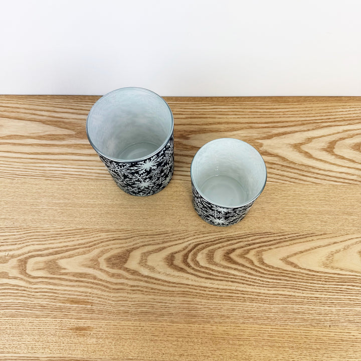 Blue Snowflake Glass Candle Holders, Set of 2