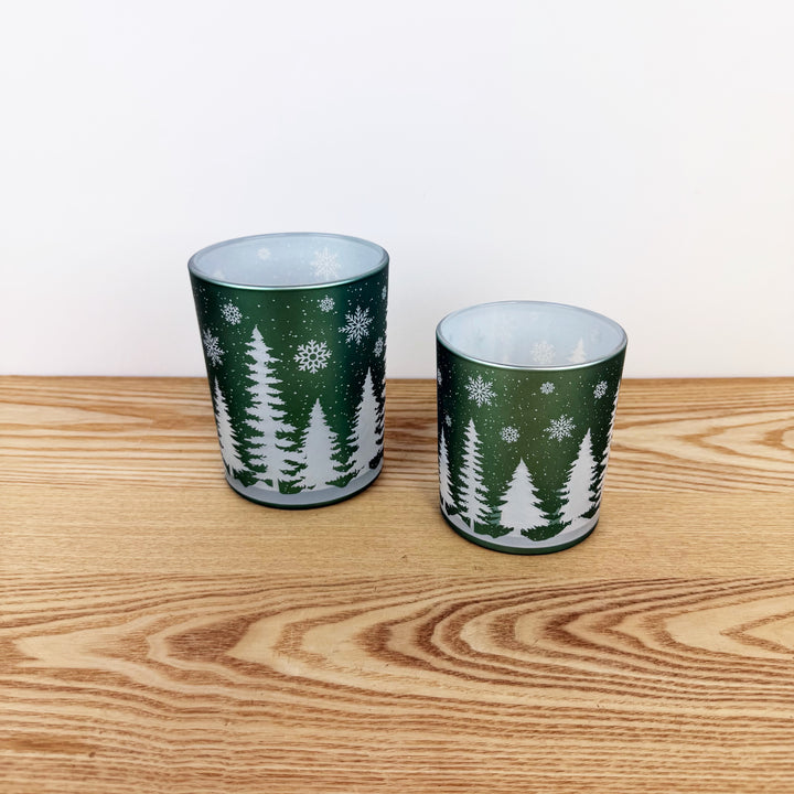 Green Forest Glass Candle Holders, Set of 2