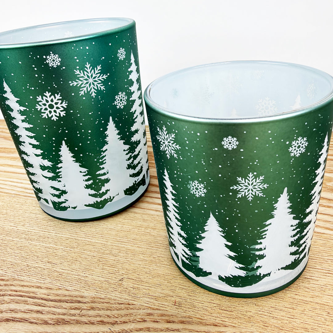 Green Forest Glass Candle Holders, Set of 2