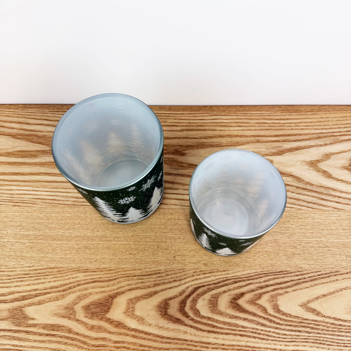 Green Forest Glass Candle Holders, Set of 2