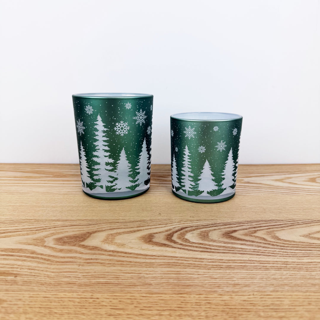 Green Forest Glass Candle Holders, Set of 2