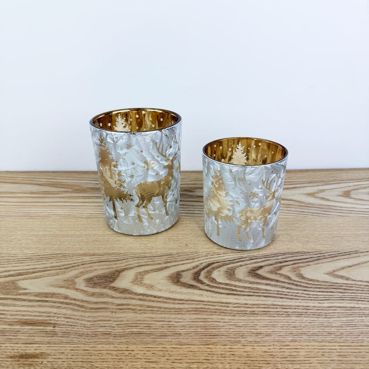 Golden Deer Glass Candle Holders, Set of 2